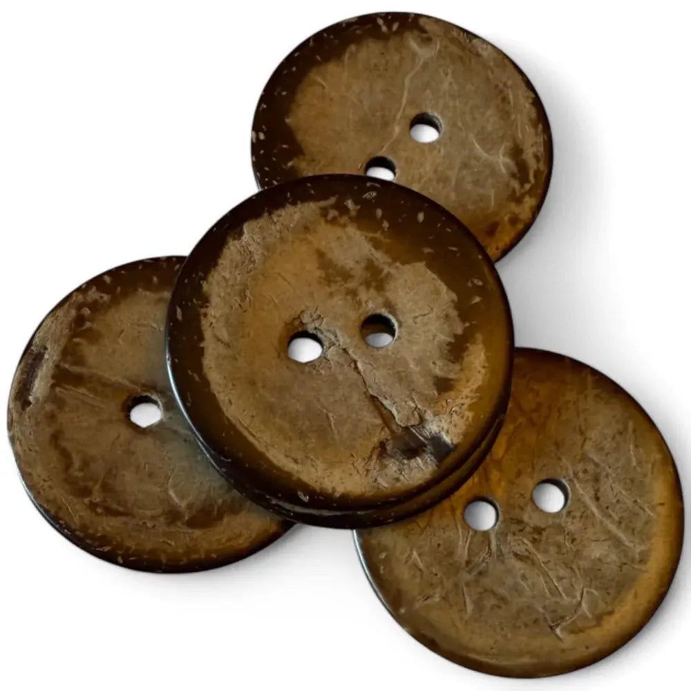 Four brown, two-hole buttons.