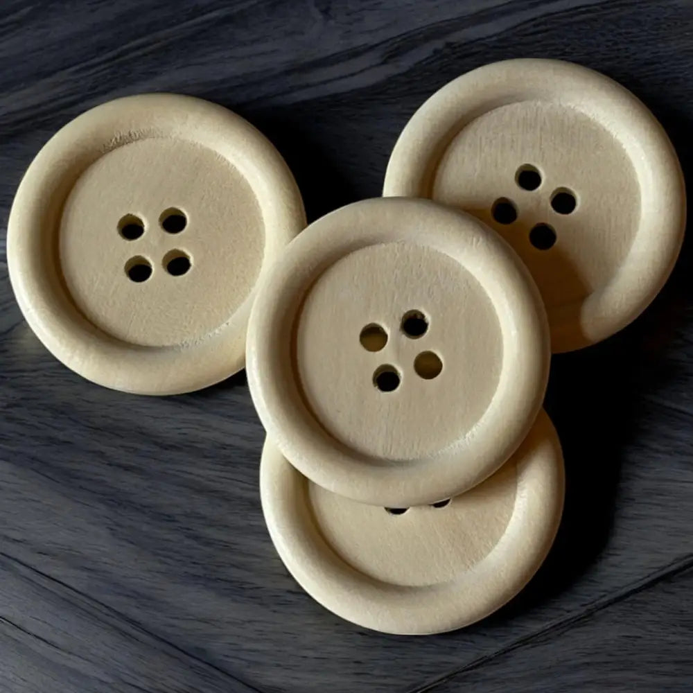 KnitForLess Natural Wooden Buttons 30mm 4 Hole for Cardigans and Sewing