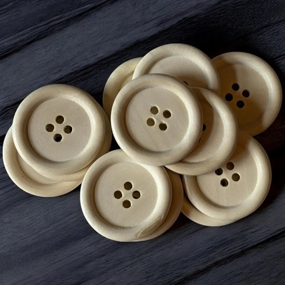 KnitForLess Natural Wooden Buttons 30mm 4 Hole for Cardigans and Sewing