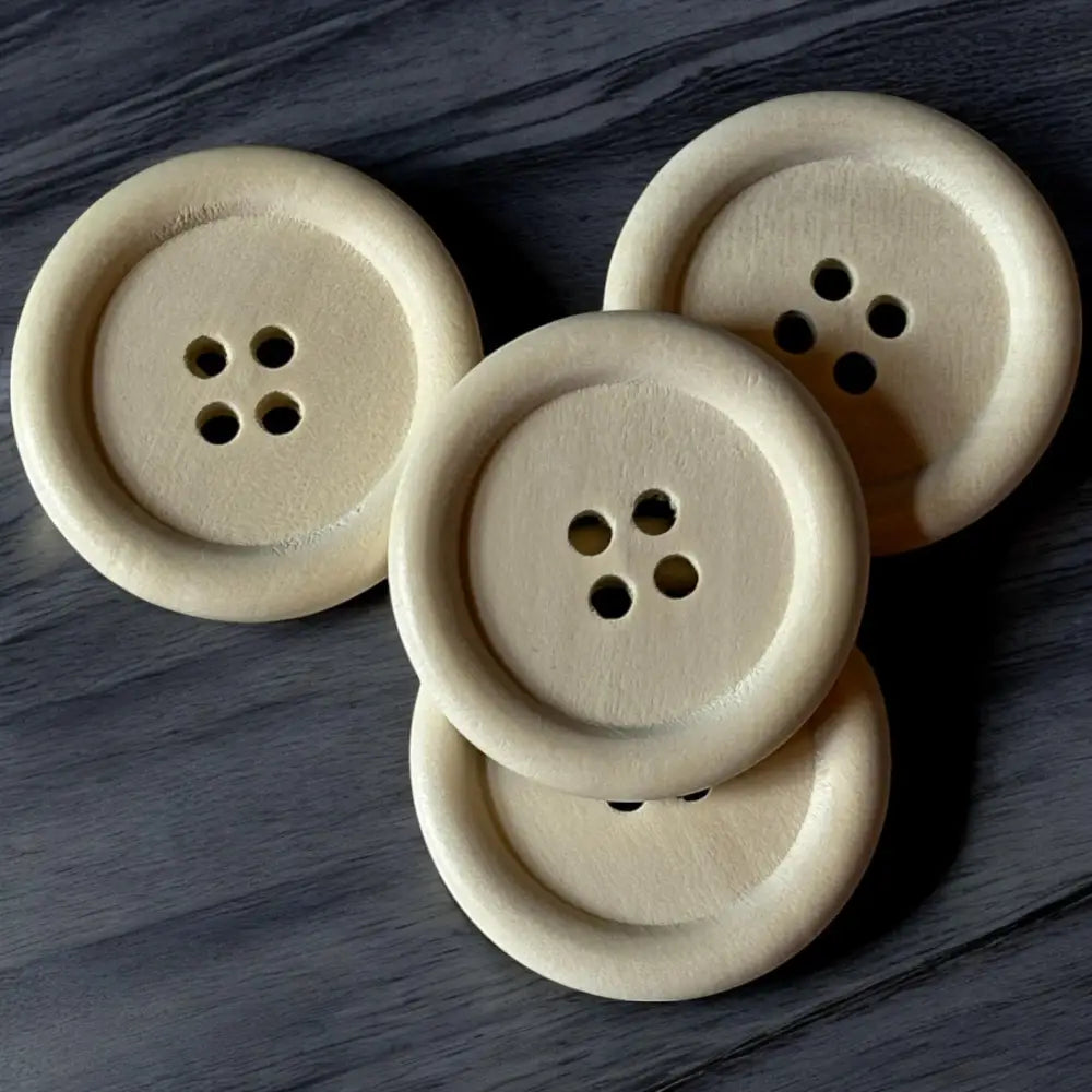KnitForLess Natural Wooden Buttons 30mm 4 Hole for Cardigans and Sewing