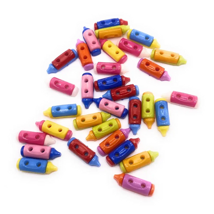 Colorful crayon-shaped buttons.