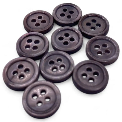 Ten dark brown four-hole buttons.