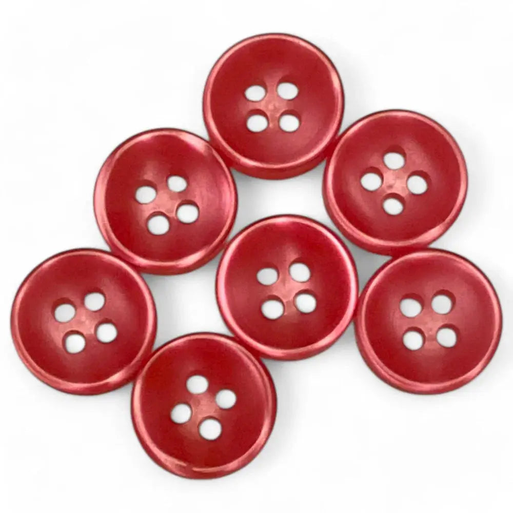 Seven red four-hole buttons.