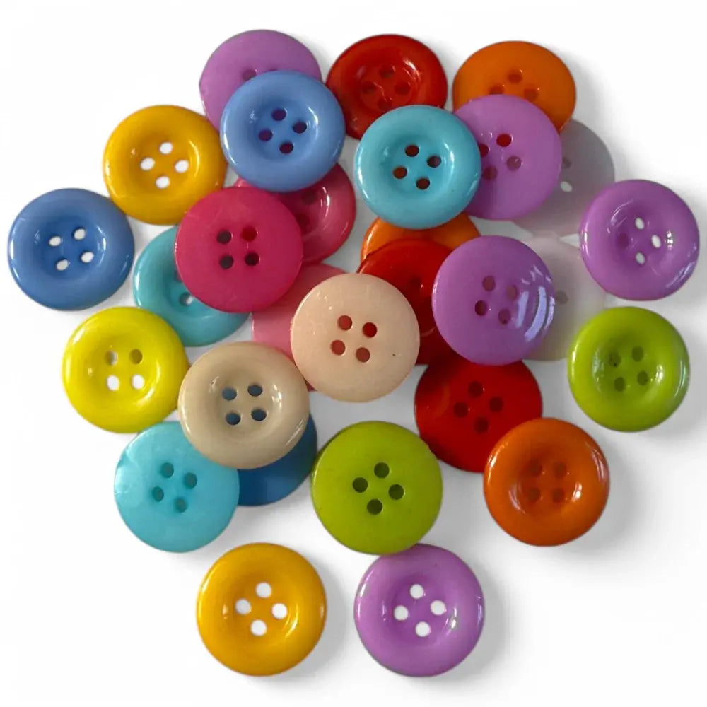 Colorful collection of four-hole buttons.