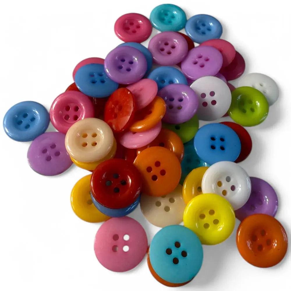 Colorful assortment of round buttons.