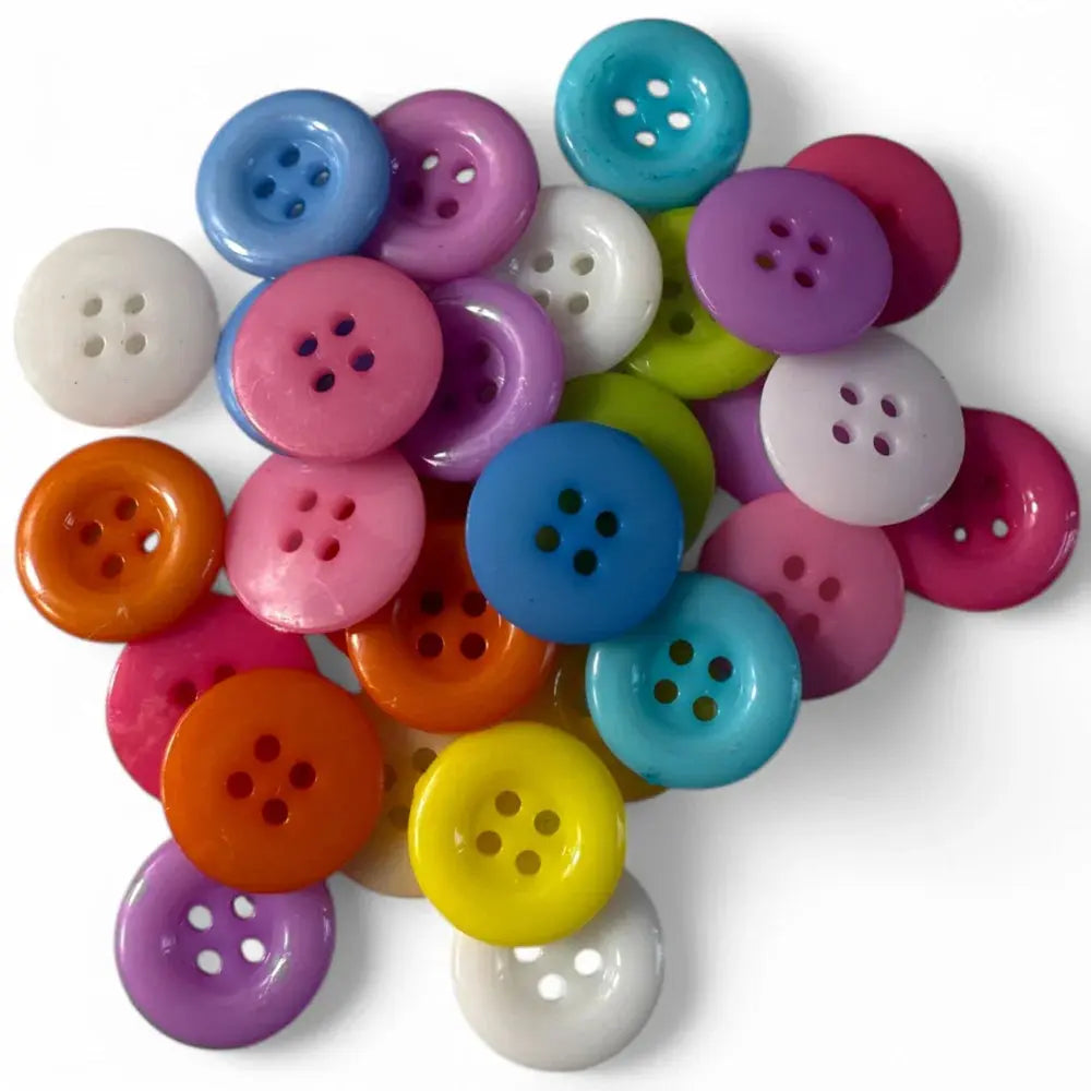 Colorful assortment of four-hole buttons.