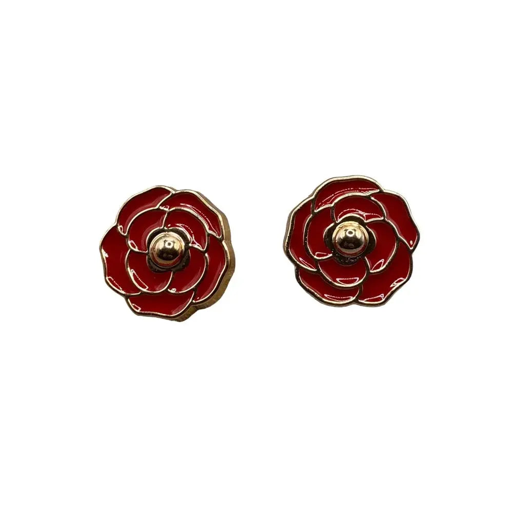 Red rose earrings.