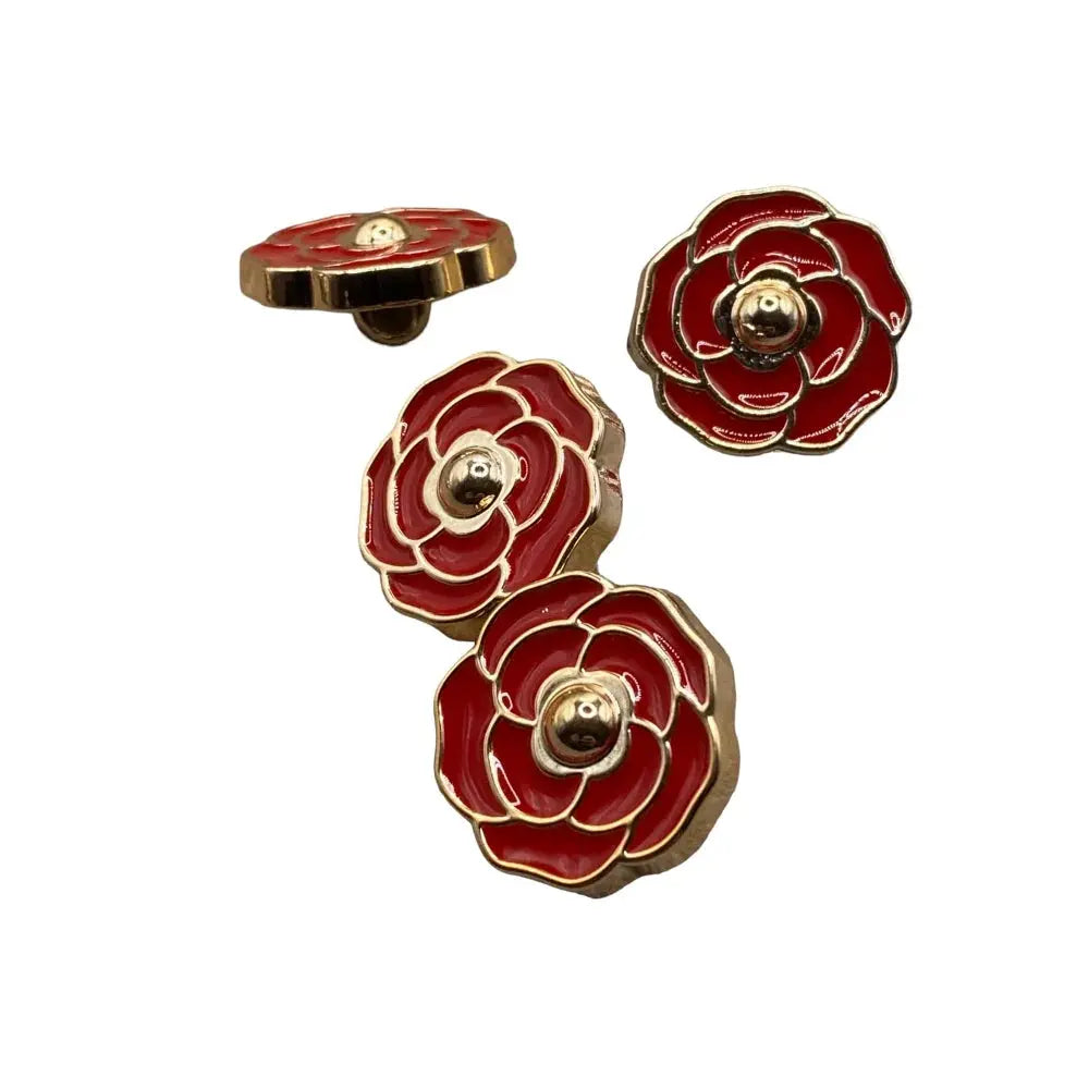 Red and gold flower buttons.