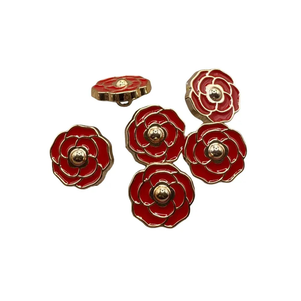 Red and gold flower-shaped buttons.
