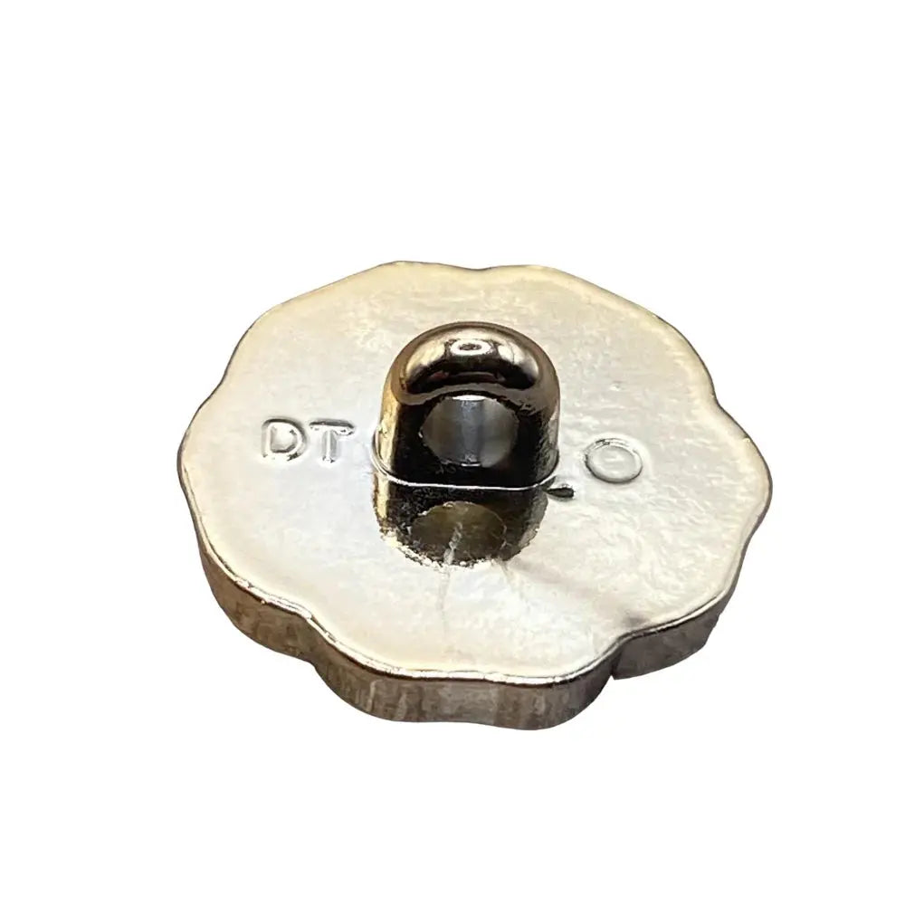 Shiny silver flower-shaped button with shank.