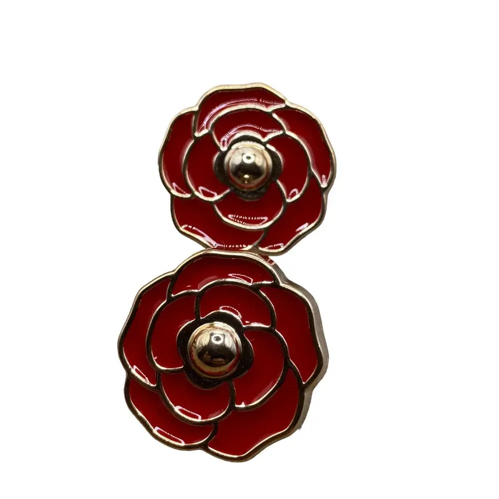 Red and gold rose earrings.