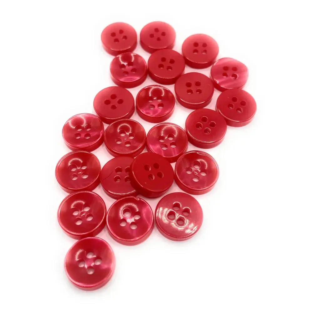 Red four-hole buttons.