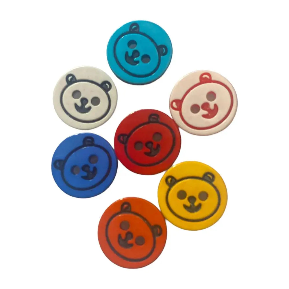 Colorful bear-faced buttons.