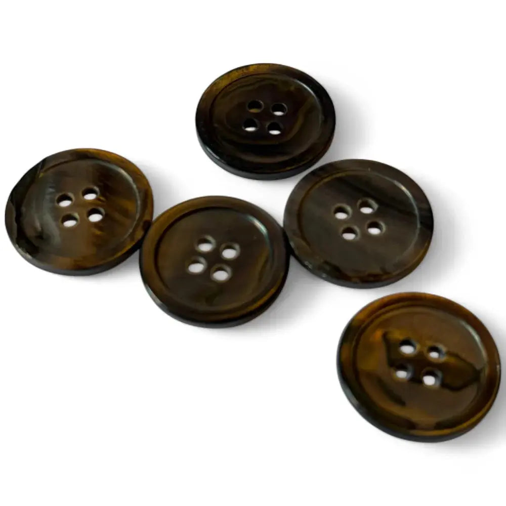 Five brown four-hole buttons.