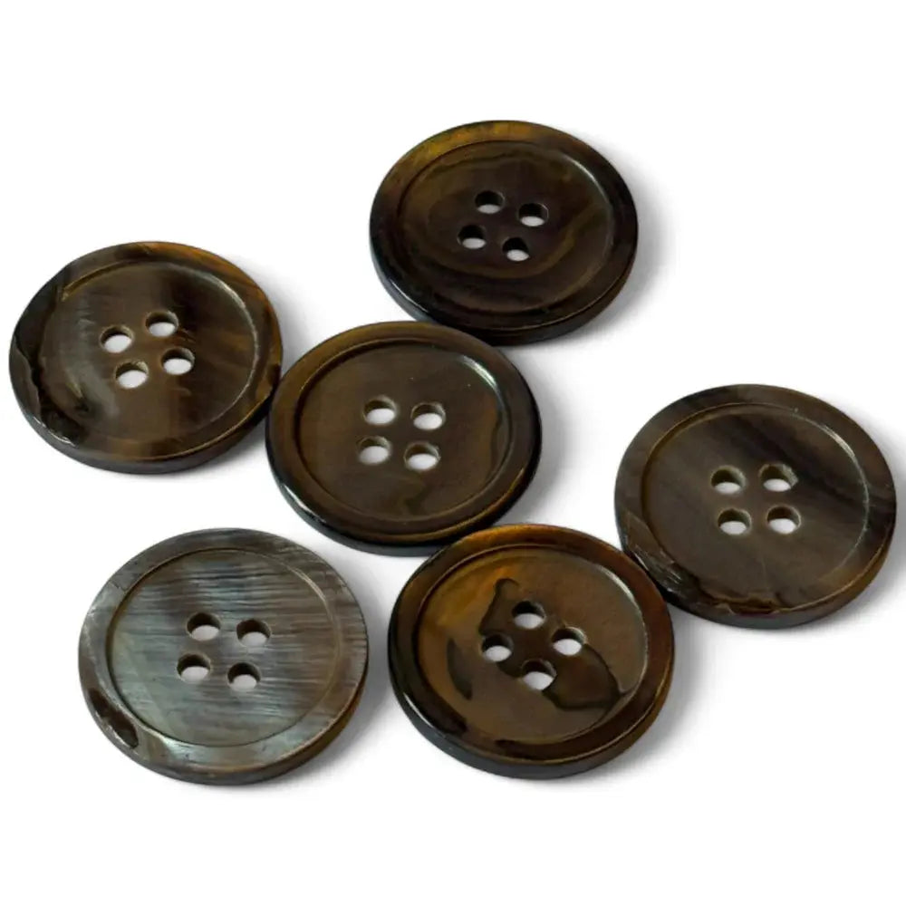 Six brown four-hole buttons.