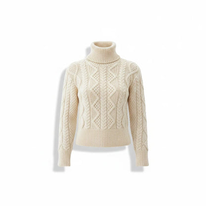 KnitForLess Debbie Bliss vintage cream aran cable knit jumper with a cozy turtleneck design