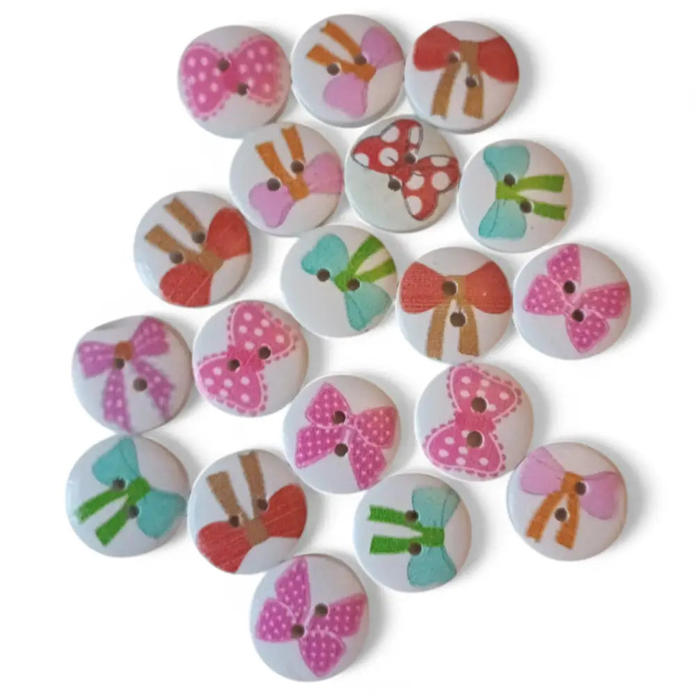 KnitForLess Wooden Bow Buttons 15mm 2-Hole Design for Knitting and Scrapbooking