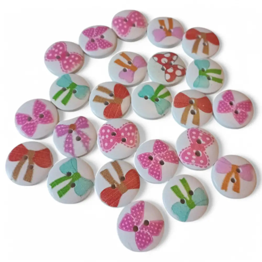 KnitForLess Wooden Bow Buttons 15mm 2-Hole Design for Knitting and Scrapbooking
