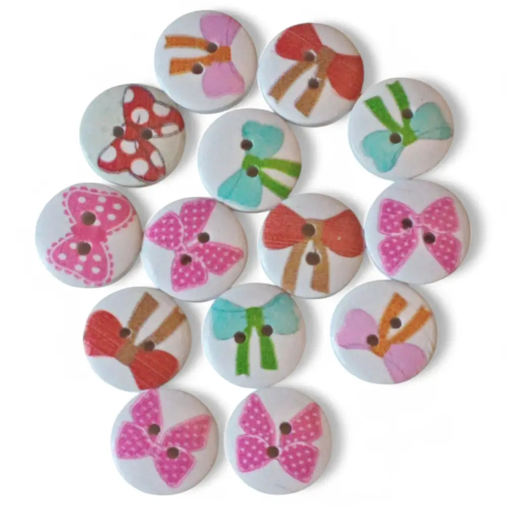 KnitForLess Wooden Bow Buttons 15mm 2-Hole Design for Knitting and Scrapbooking