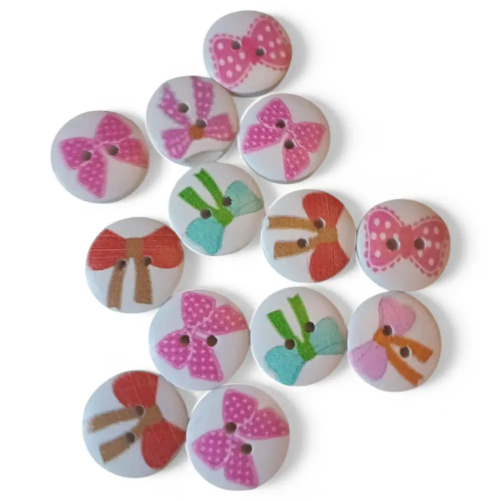 KnitForLess Wooden Bow Buttons 15mm 2-Hole Design for Knitting and Scrapbooking