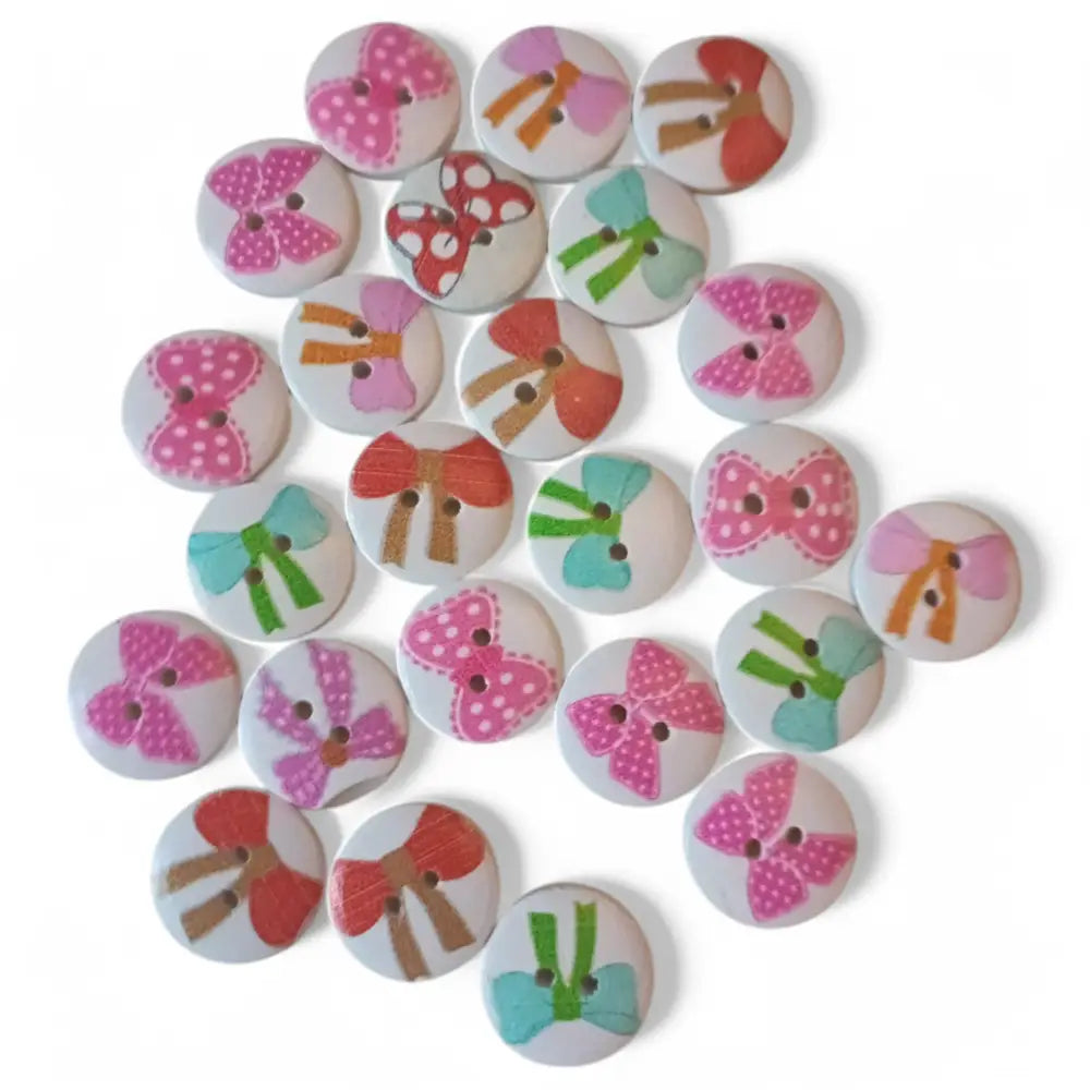 KnitForLess Wooden Bow Buttons 15mm 2-Hole Design for Knitting and Scrapbooking