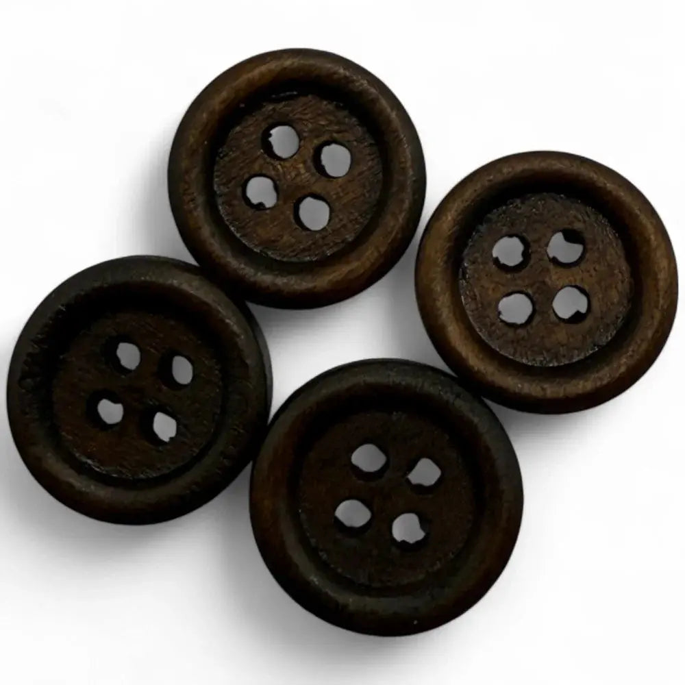 Four-holed brown wooden buttons.