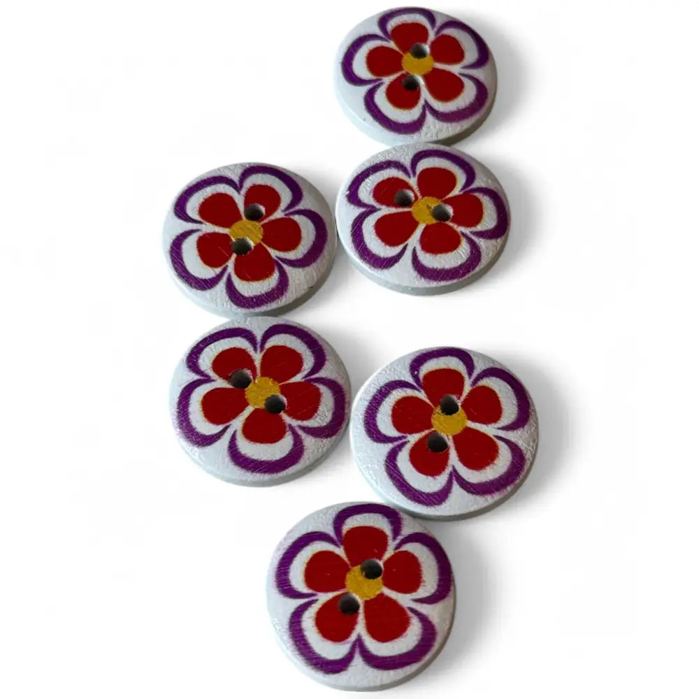 KnitForLess Wooden Buttons 20mm Flower Pattern 2 Hole Design 6 Pieces