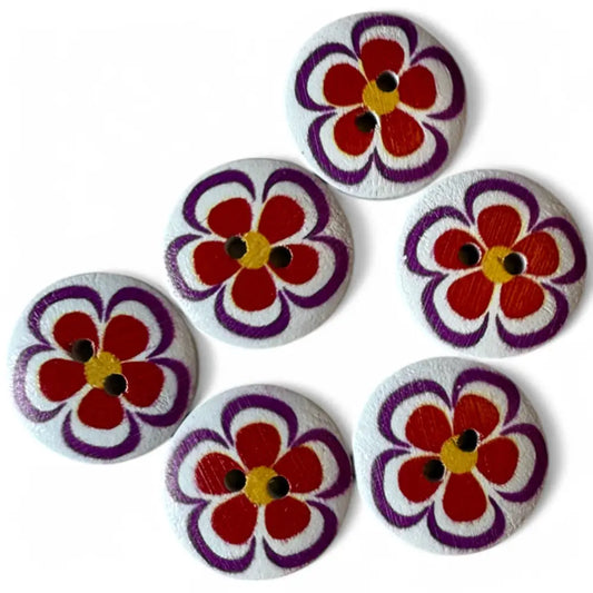 KnitForLess Wooden Buttons 20mm Flower Pattern 2 Hole Design 6 Pieces