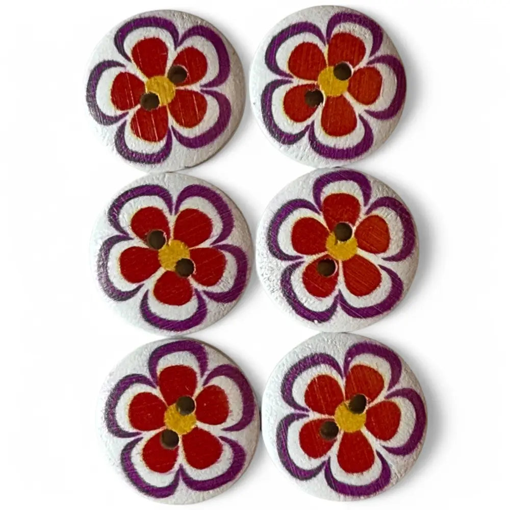 KnitForLess Wooden Buttons 20mm Flower Pattern 2 Hole Design 6 Pieces