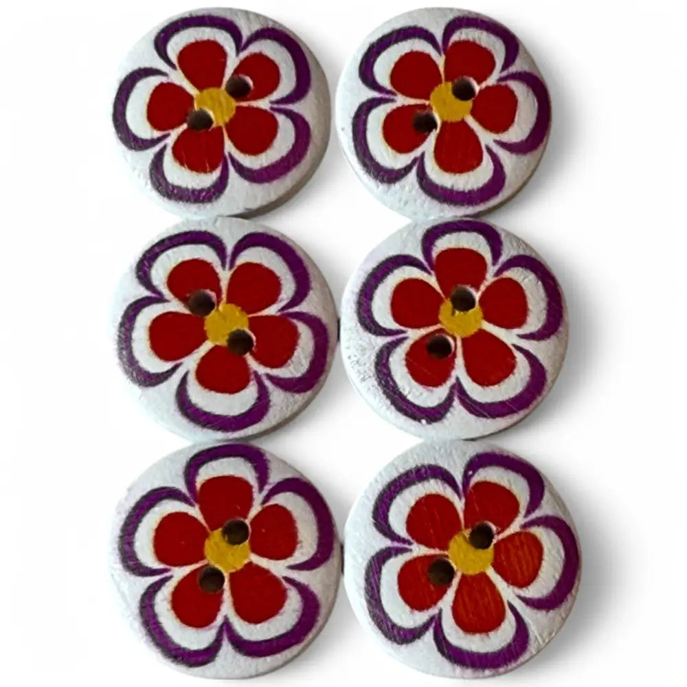KnitForLess Wooden Buttons 20mm Flower Pattern 2 Hole Design 6 Pieces