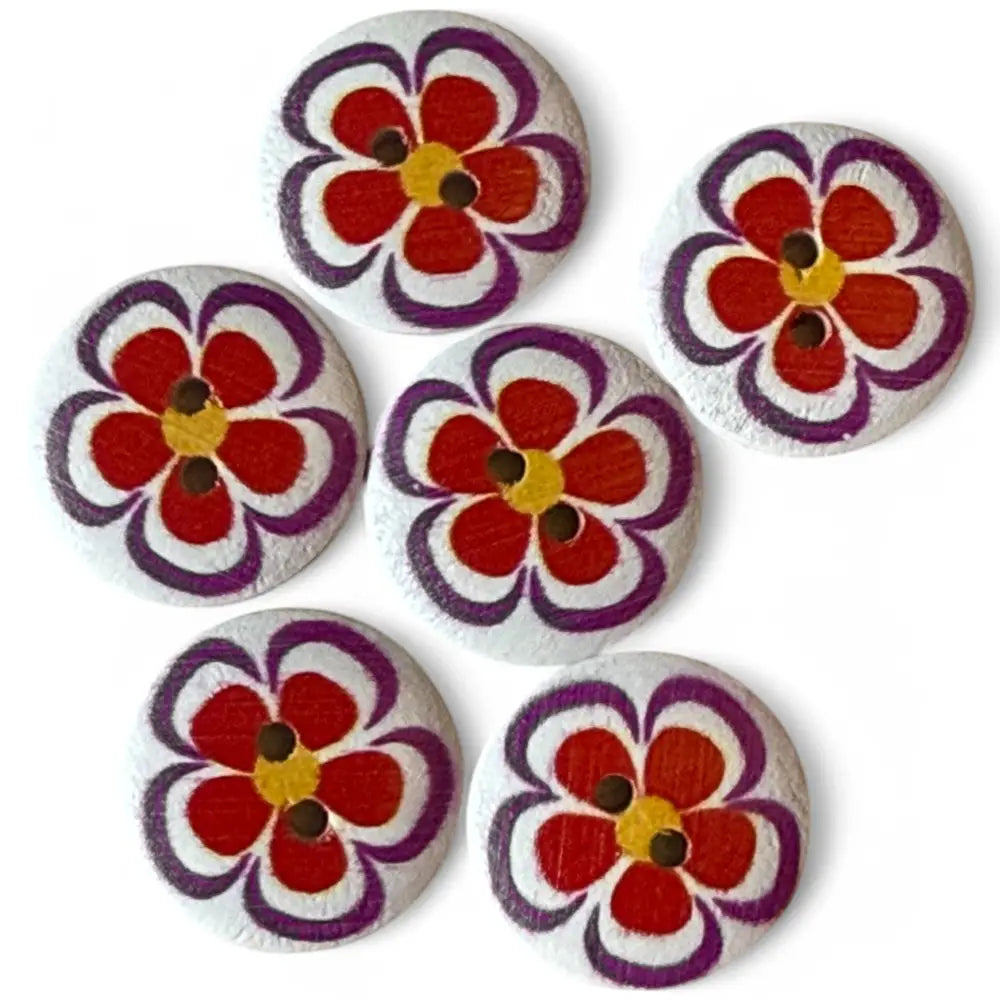 KnitForLess Wooden Buttons 20mm Flower Pattern 2 Hole Design 6 Pieces