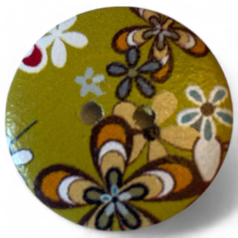 KnitForLess Wooden Buttons 25mm Green Flower Design 2 Hole 10 Pieces for Cardigans and Sewing