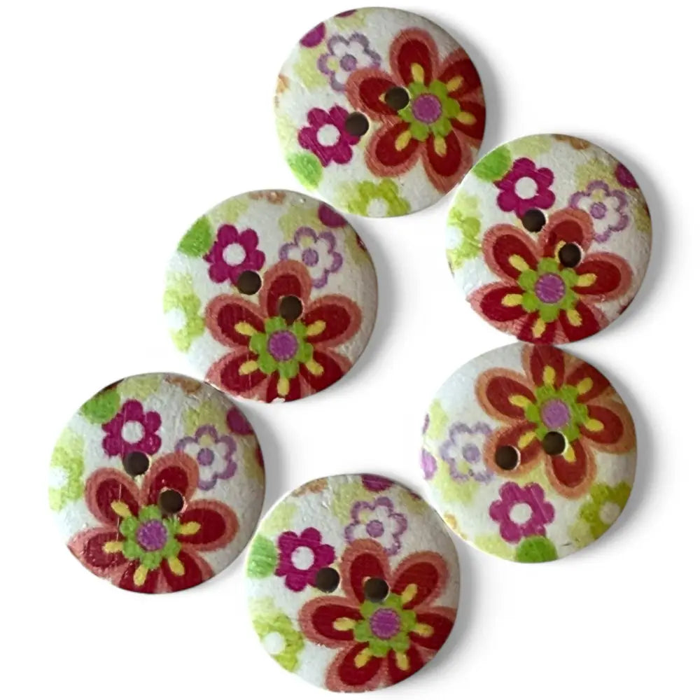 KnitForLess Wooden Buttons Cute 20mm Flower Pattern 2 Hole Design 6 Pieces