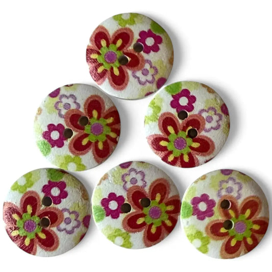 KnitForLess Wooden Buttons Cute 20mm Flower Pattern 2 Hole Design 6 Pieces