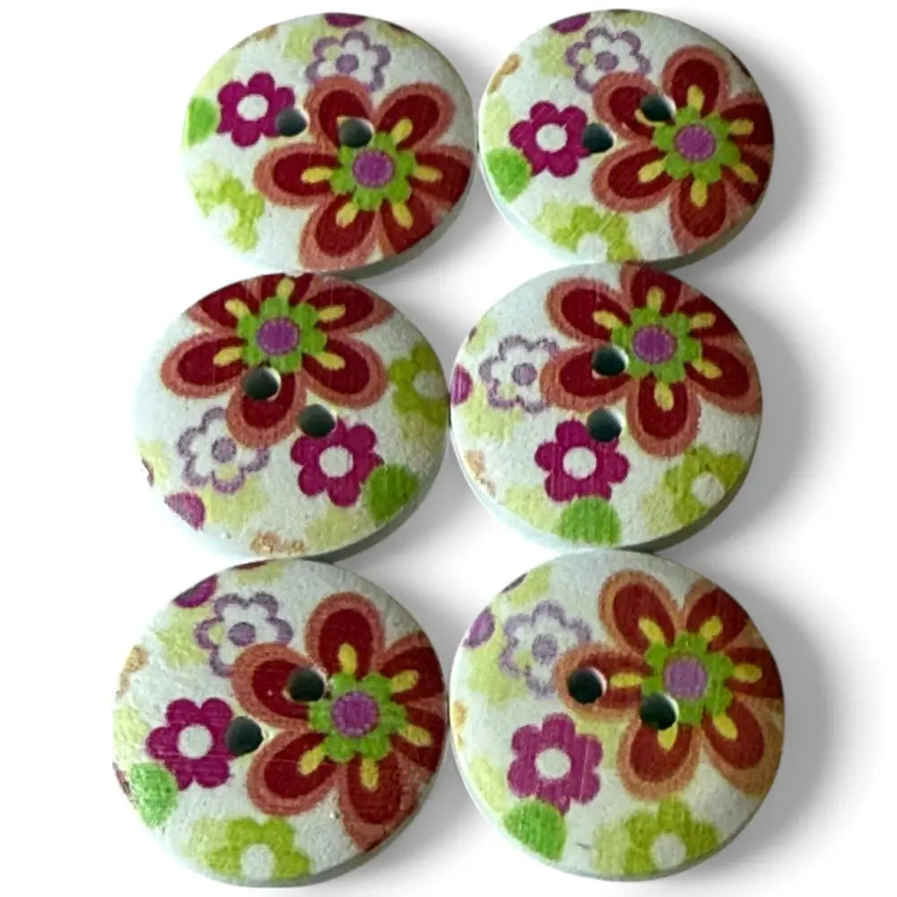 KnitForLess Wooden Buttons Cute 20mm Flower Pattern 2 Hole Design 6 Pieces