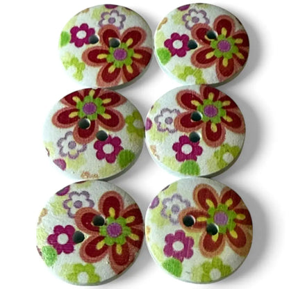 KnitForLess Wooden Buttons Cute 20mm Flower Pattern 2 Hole Design 6 Pieces