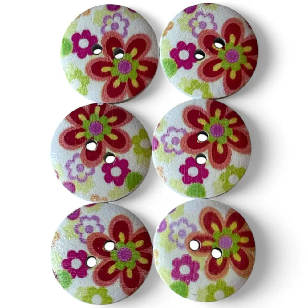 KnitForLess Wooden Buttons Cute 20mm Flower Pattern 2 Hole Design 6 Pieces