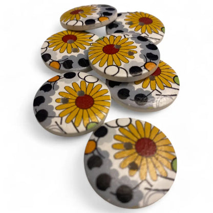 KnitForLess Wooden Flower Buttons 25mm 2 Hole 10 Pieces for Cardigan Knitting and Sewing
