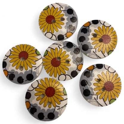 KnitForLess Wooden Flower Buttons 25mm 2 Hole 10 Pieces for Cardigan Knitting and Sewing