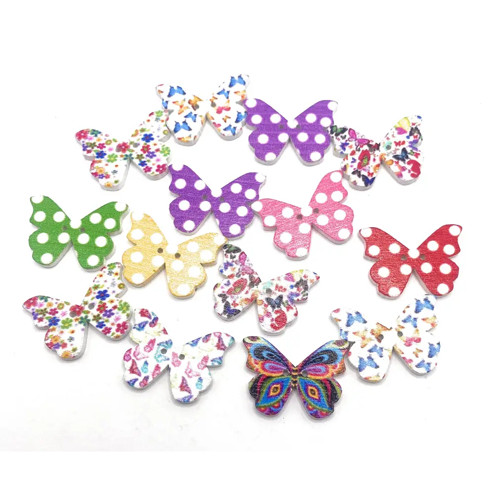 KnitForLess Wooden Mixed Butterfly Buttons 2 Hole Crafts Scrapbooking Pack of 10