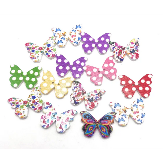 KnitForLess Wooden Mixed Butterfly Buttons 2 Hole Crafts Scrapbooking Pack of 10