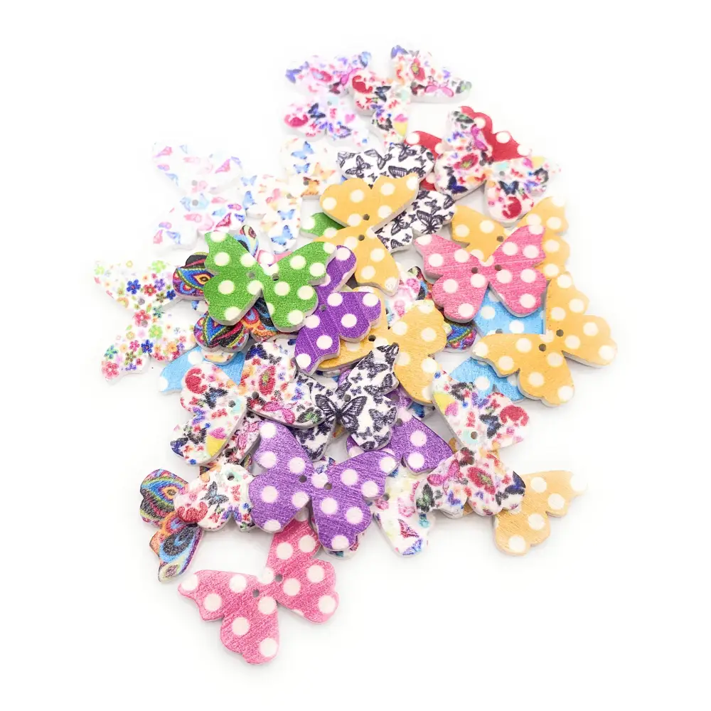 KnitForLess Wooden Mixed Butterfly Buttons 2 Hole Crafts Scrapbooking Pack of 10