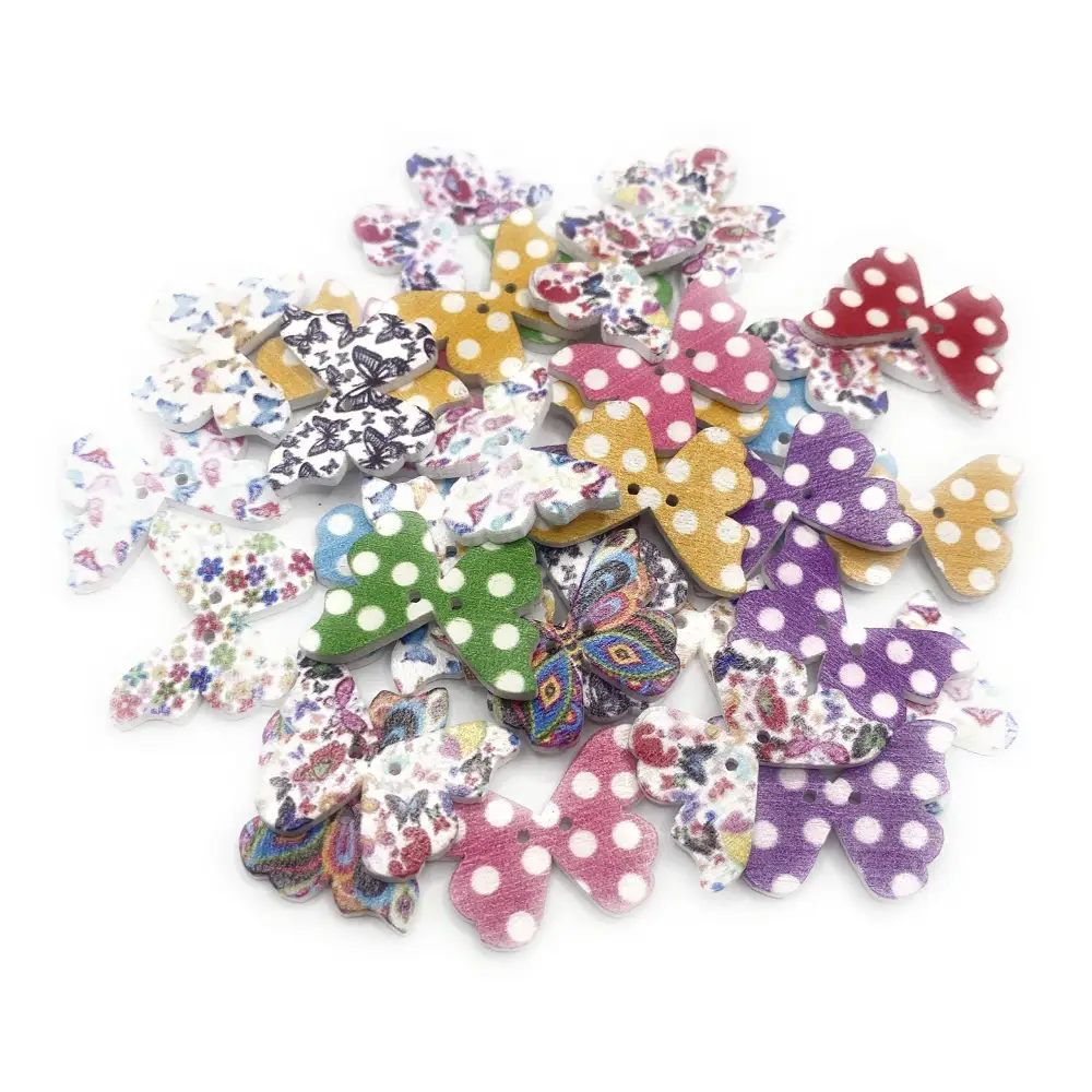 KnitForLess Wooden Mixed Butterfly Buttons 2 Hole Crafts Scrapbooking Pack of 10