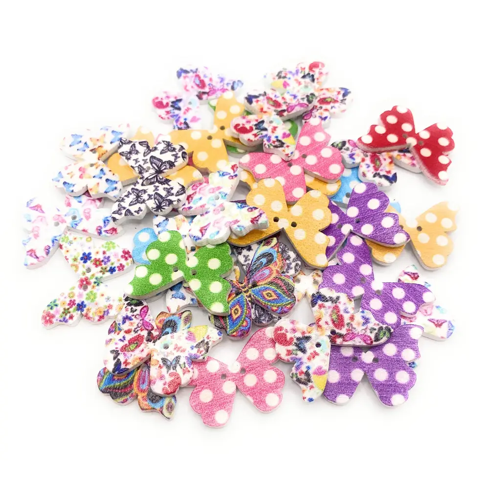 KnitForLess Wooden Mixed Butterfly Buttons 2 Hole Crafts Scrapbooking Pack of 10