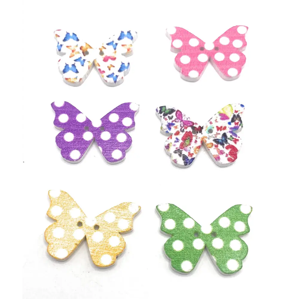 KnitForLess Wooden Mixed Butterfly Buttons 2 Hole Crafts Scrapbooking Pack of 10
