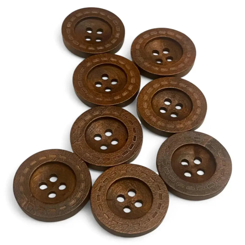 Brown wooden sewing buttons.