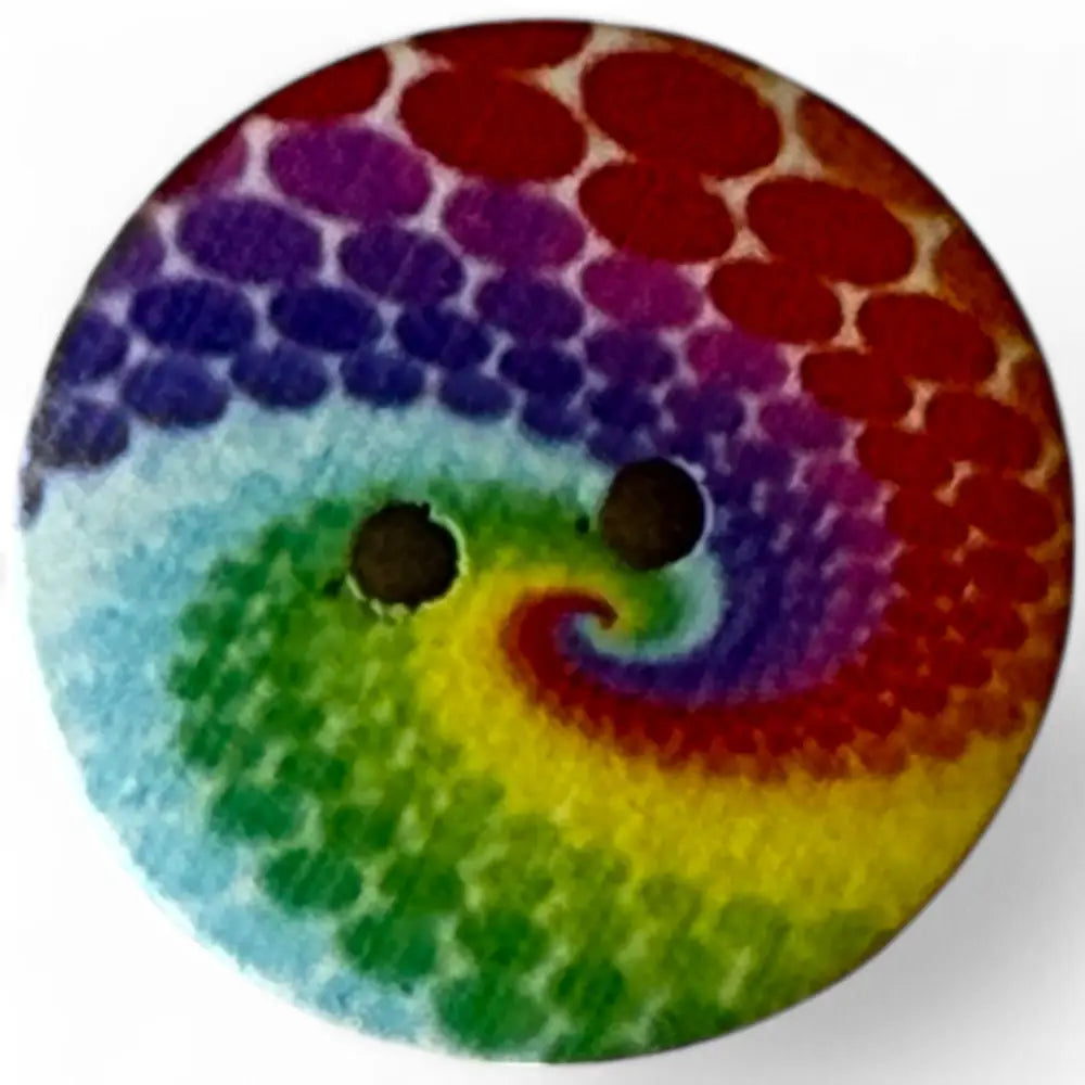 KnitForLess Wooden Sewing Buttons 25mm Rainbow Swirl Pattern 2 Holes Round Large
