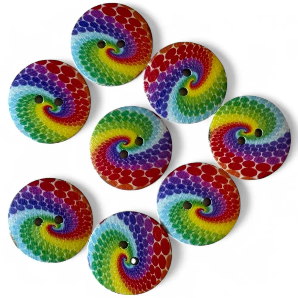 KnitForLess Wooden Sewing Buttons 25mm Rainbow Swirl Pattern 2 Holes Round Large