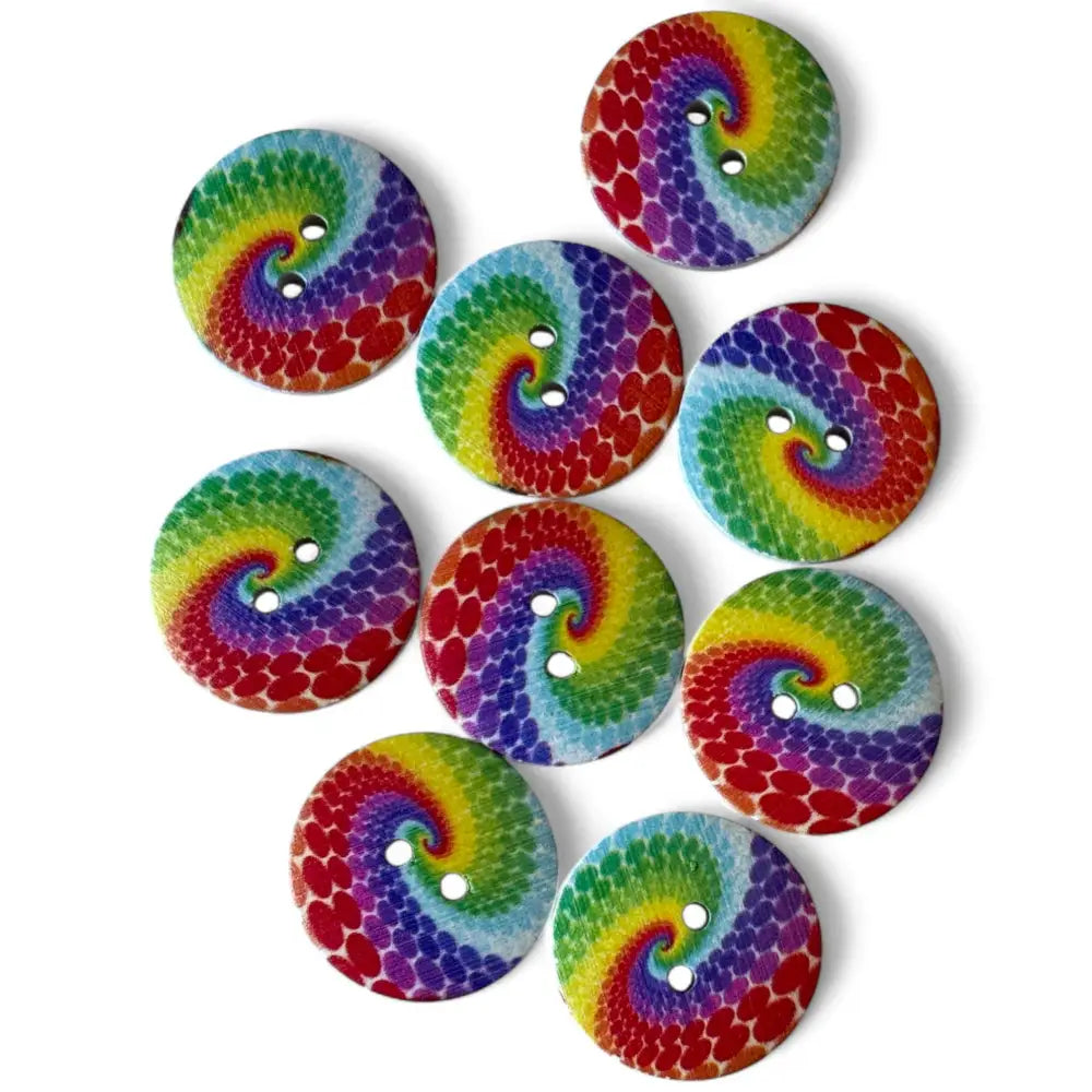 KnitForLess Wooden Sewing Buttons 25mm Rainbow Swirl Pattern 2 Holes Round Large