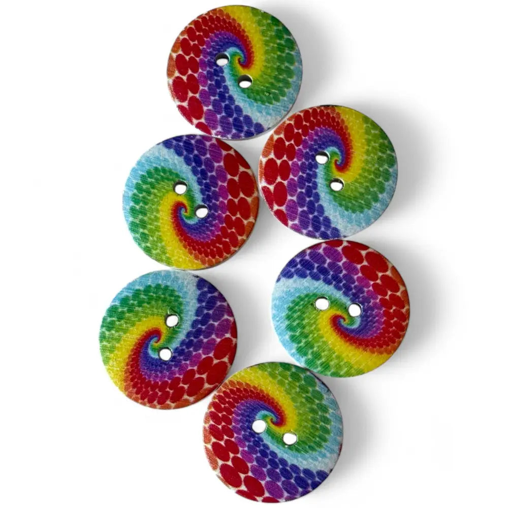 KnitForLess Wooden Sewing Buttons 25mm Rainbow Swirl Pattern 2 Holes Round Large
